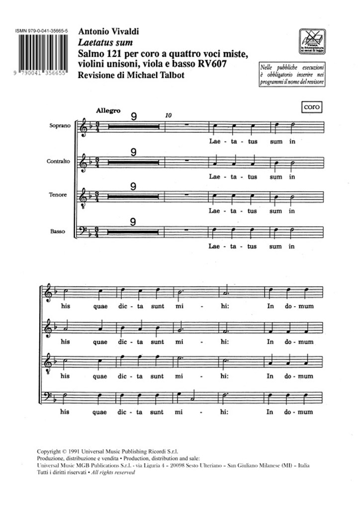 Laetatus Sum. Salmo 121 Rv 607